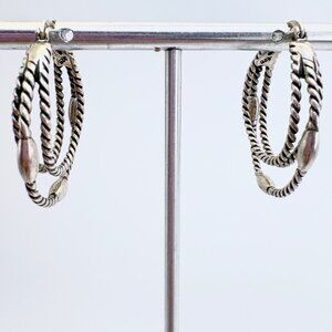 VTG Sterling Silver 925 Twist Design Triple Hoop Earrings Size 1.5" Diameter